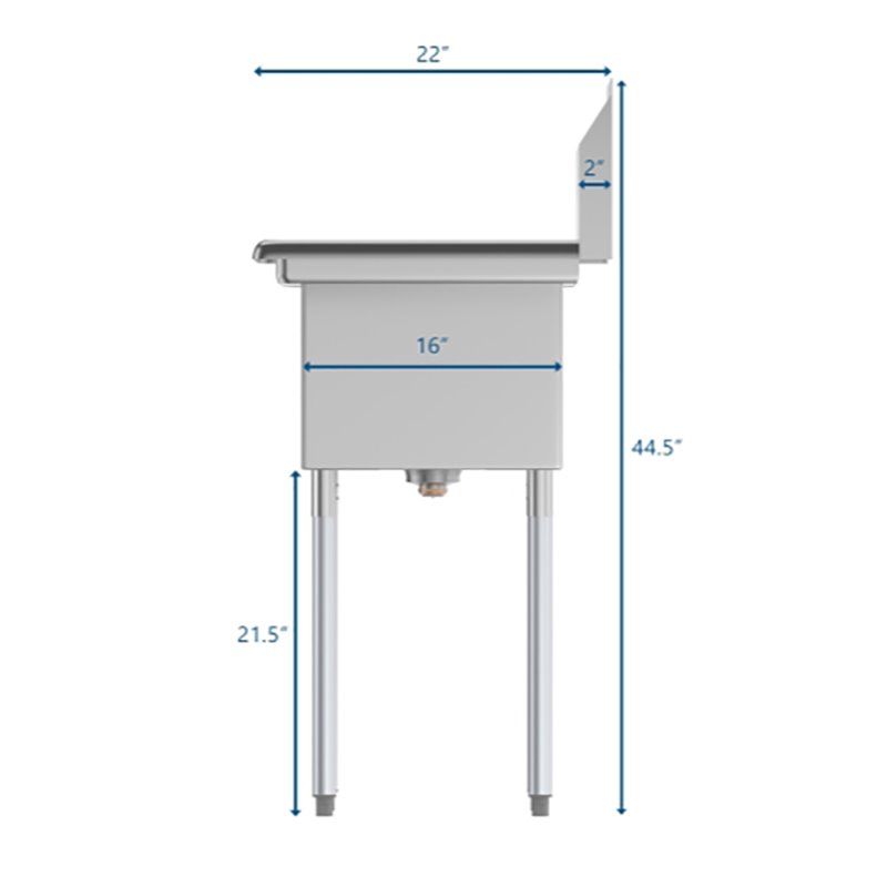 Koolmore 14x16x11 Right Stainless Steel Kitchen Prep & Utility Sink in Silver