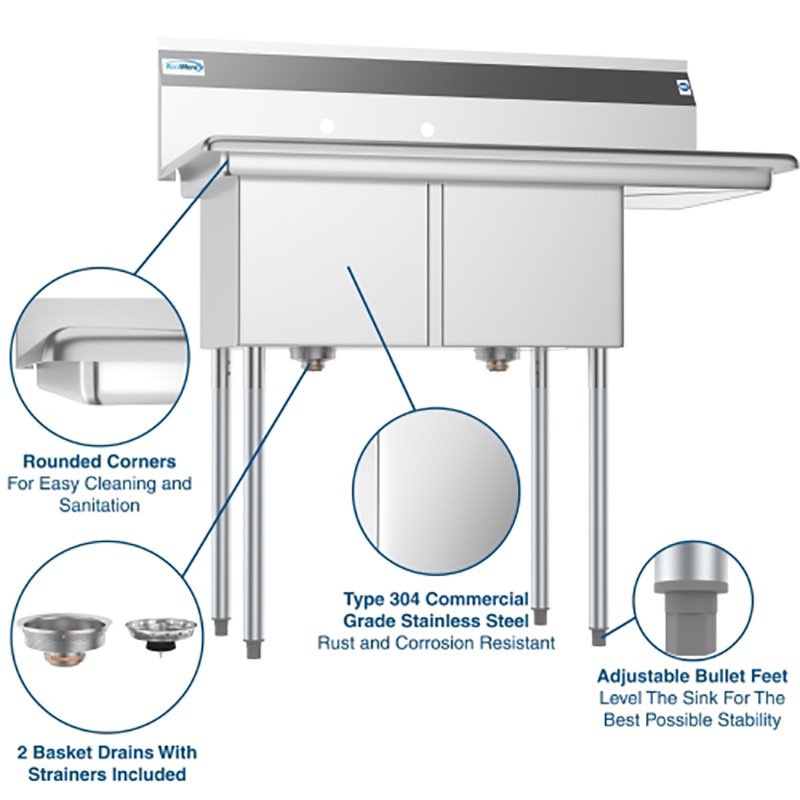 Koolmore 14x16x11 Right Stainless Steel Kitchen Prep & Utility Sink in Silver