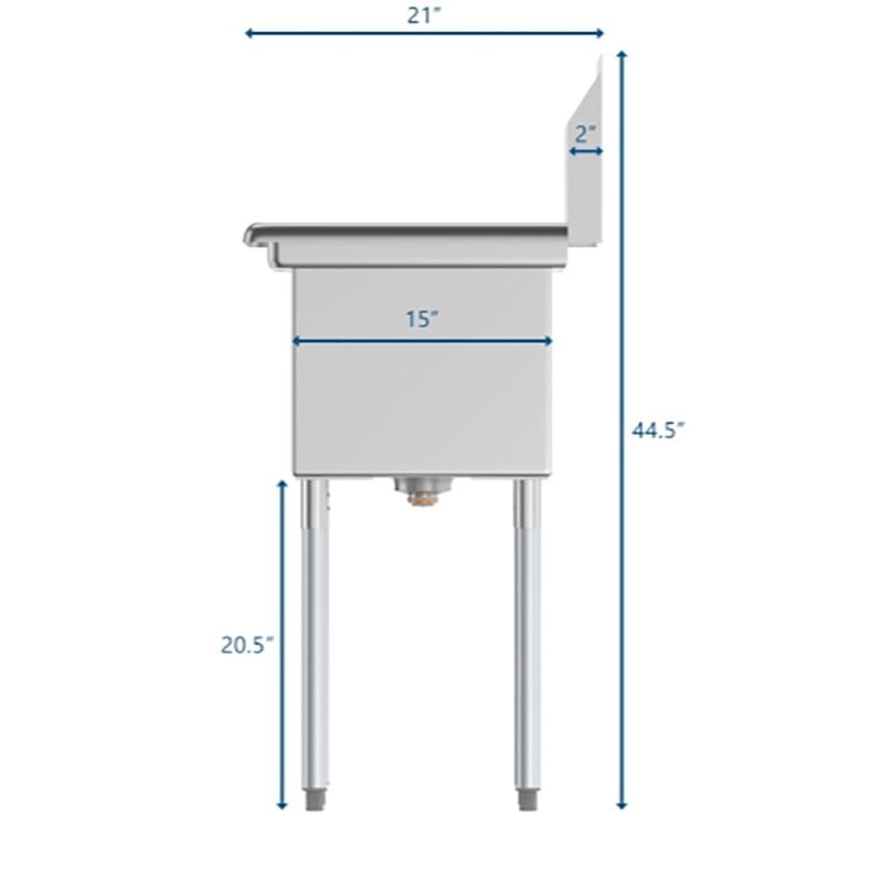 Koolmore 15x15x12 Left Stainless Steel Kitchen Prep & Utility Sink in Silver