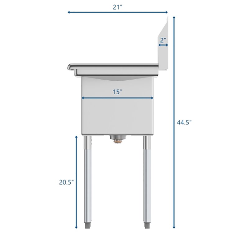 Koolmore 15x15x12 Right Stainless Steel Kitchen Prep & Utility Sink in Silver