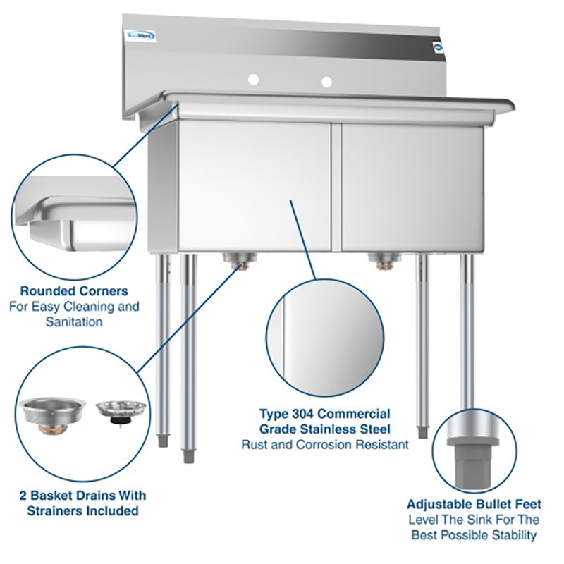 Koolmore 15x15x12 NSF Stainless Steel Kitchen Prep & Utility Sink in Silver