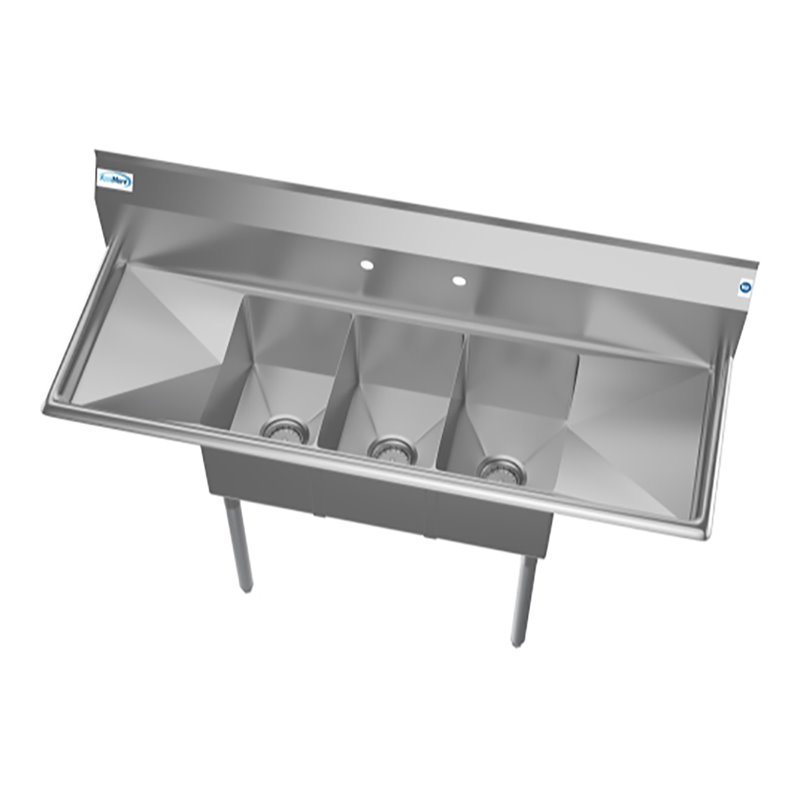 Koolmore 10x14x10 3-Compartment Stainless Steel Kitchen Sink in Silver