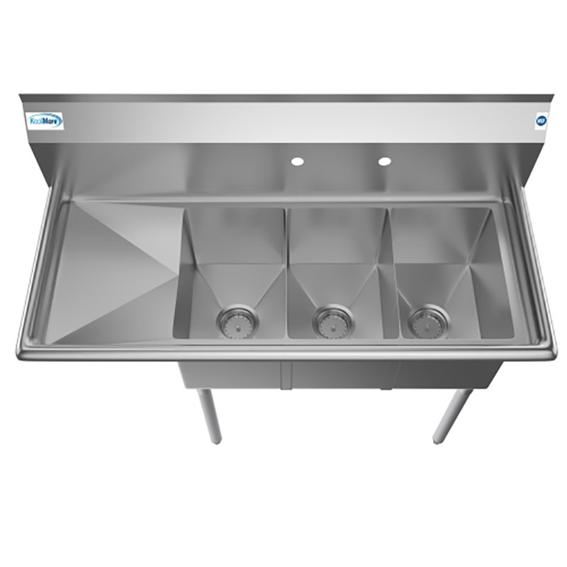 Koolmore 10x14x10 Left 3-Compartment Stainless Steel Kitchen Sink in Silver