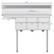 Koolmore 10x14x10 Left 3-Compartment Stainless Steel Kitchen Sink in Silver