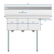 Koolmore 10x14x10 Right 3-Compartment Stainless Steel Kitchen Sink in Silver