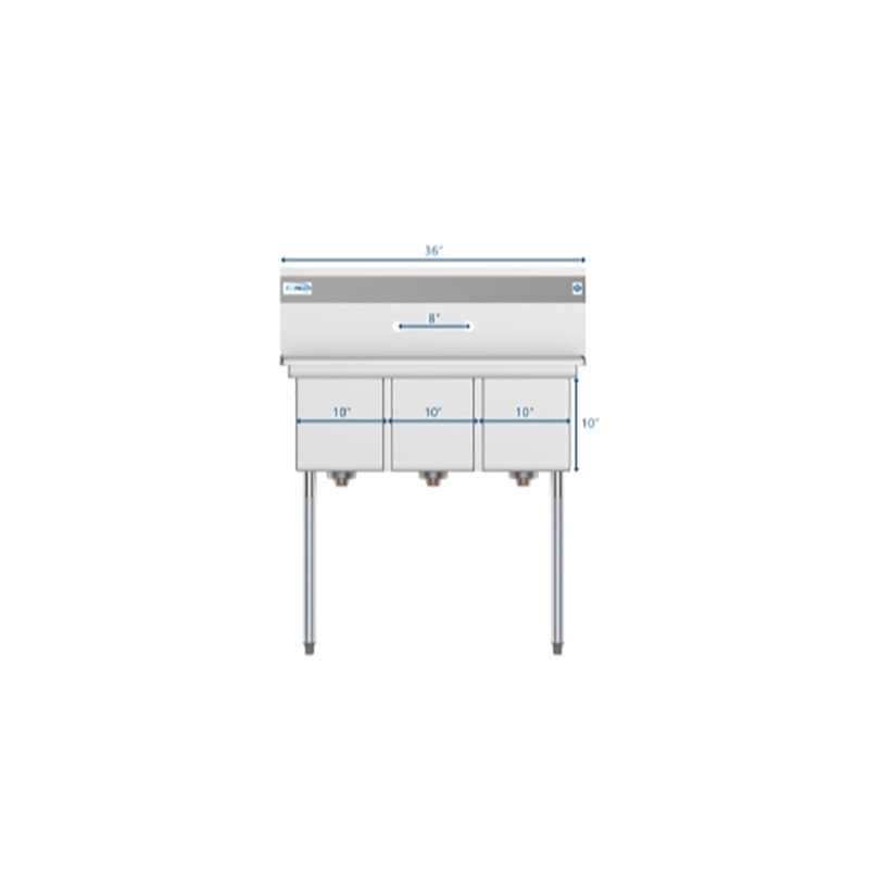 Koolmore 10x14x10 NSF 3-Compartment Stainless Steel Kitchen Sink in Silver