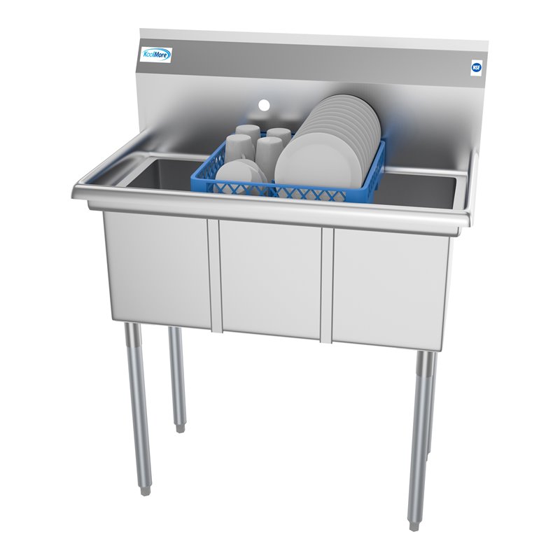 Koolmore 10x14x10 NSF 3-Compartment Stainless Steel Kitchen Sink in Silver