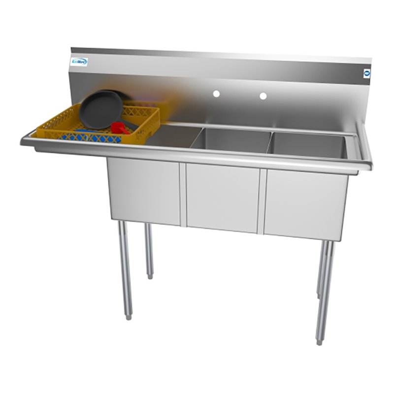 Koolmore 12x16x10 Left 3-Compartment Stainless Steel Kitchen Sink in Silver