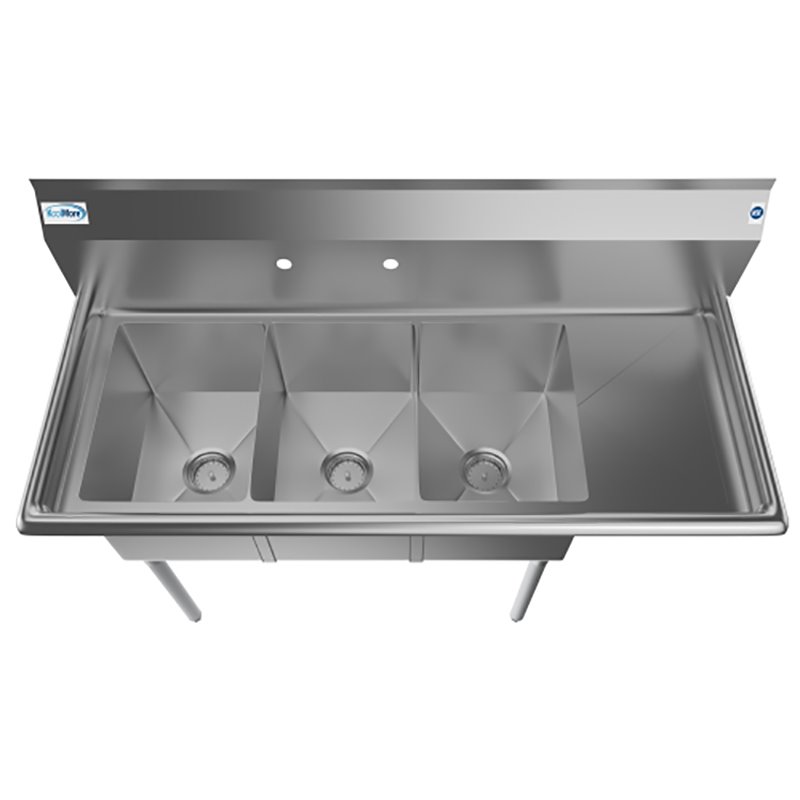 Koolmore 12x16x10 Right 3-Compartment Stainless Steel Kitchen Sink in Silver