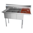 Koolmore 12x16x10 Right 3-Compartment Stainless Steel Kitchen Sink in Silver