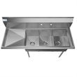 Koolmore 12x16x10 Large 3-Compartment Stainless Steel Kitchen Sink in Silver