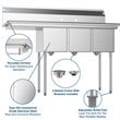Koolmore 12x16x10 Large 3-Compartment Stainless Steel Kitchen Sink in Silver