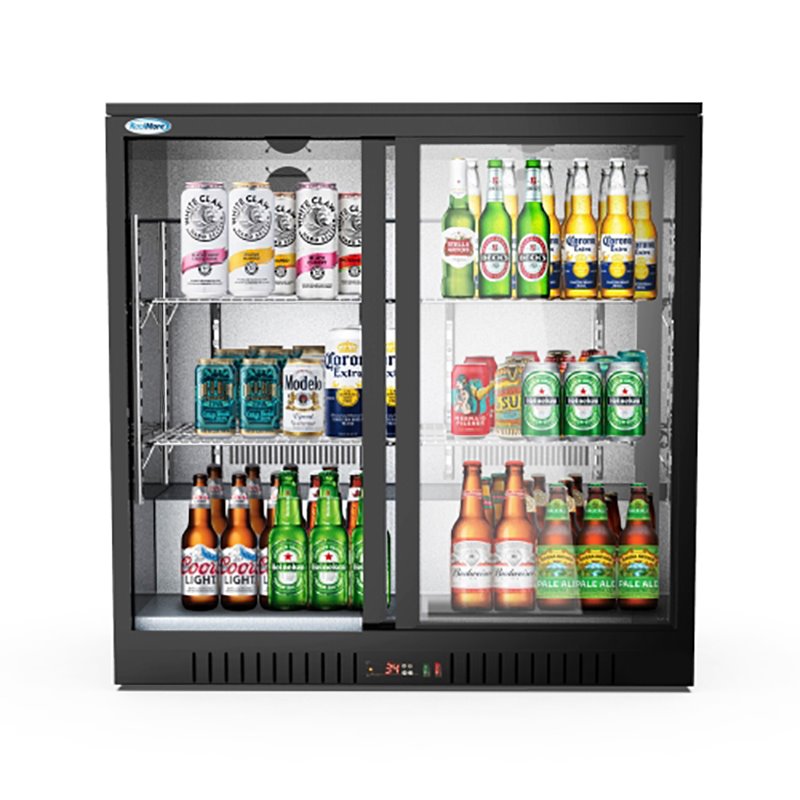 Koolmore 2 Slide Door Metal Back Bar Cooler Counter Height Refrigerator in Black