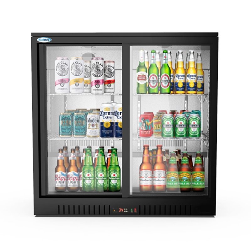 Koolmore 2 Slide Door Metal Back Bar Cooler Counter Height Refrigerator in Black
