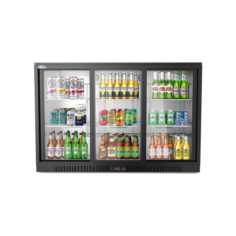 Koolmore 3 Slide Door Metal Back Bar Cooler Counter Height Refrigerator in Black