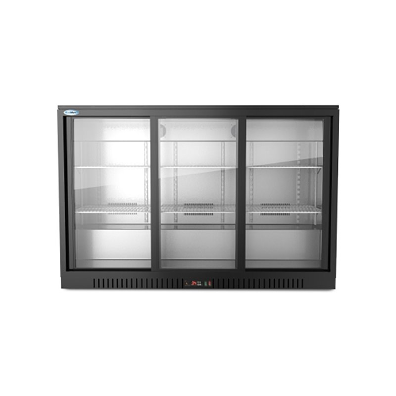 Koolmore 3 Slide Door Metal Back Bar Cooler Counter Height Refrigerator in Black