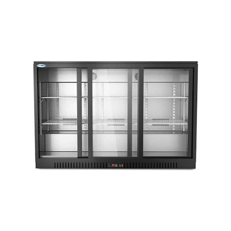 Koolmore 3 Slide Door Metal Back Bar Cooler Counter Height Refrigerator in Black
