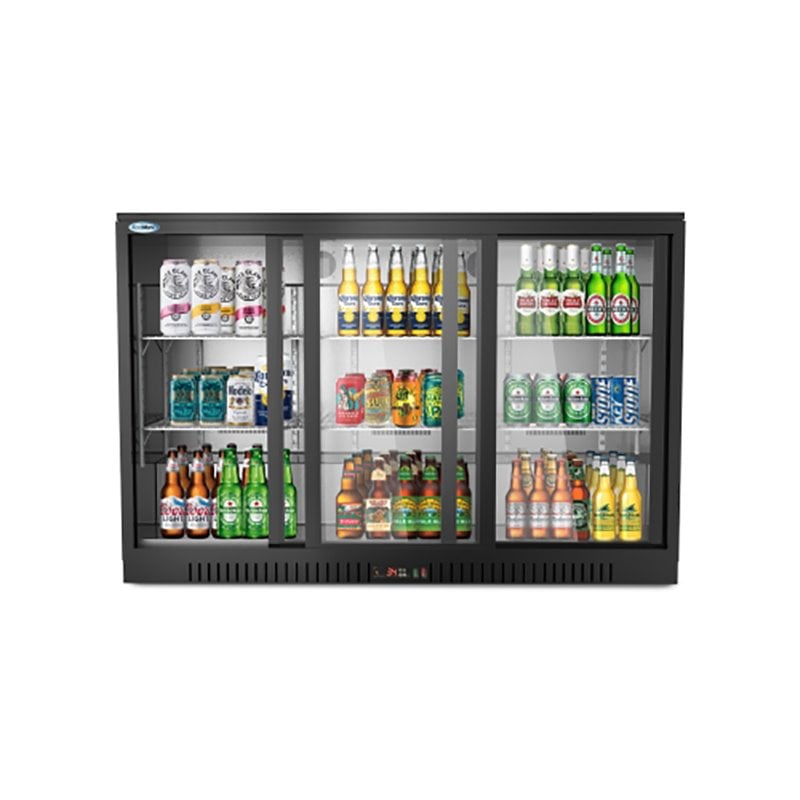 Koolmore 3 Slide Door Metal Back Bar Cooler Counter Height Refrigerator in Black