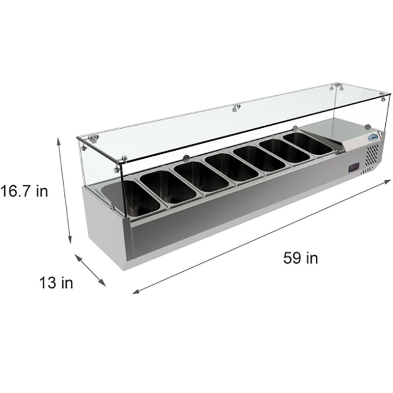 Koolmore Glass/Stainless Steel Refrigerated Countertop Prep Rail in Silver