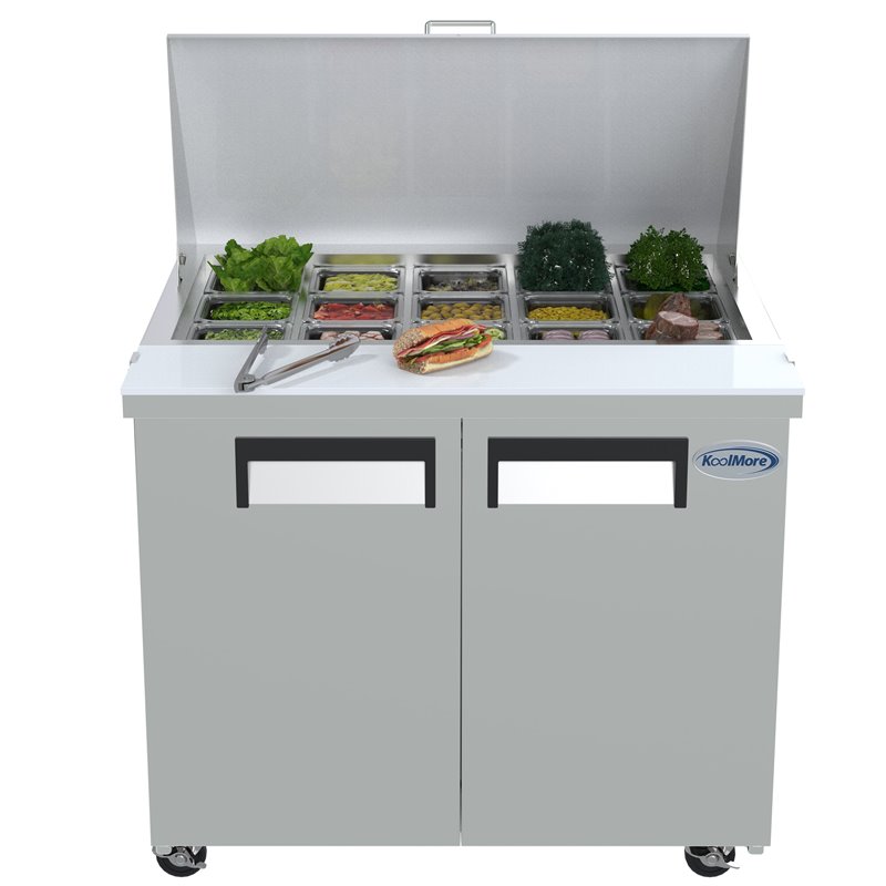 Koolmore 2-Door Stainless Steel Refrigerated Food Prep Station Table in Silver