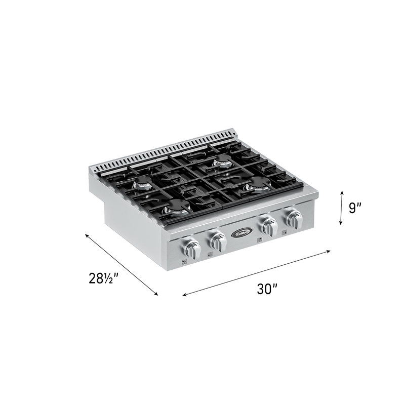 30 in Gas Range-Top with 4 Sealed Italian Burners and Stainless-Steel Knobs.
