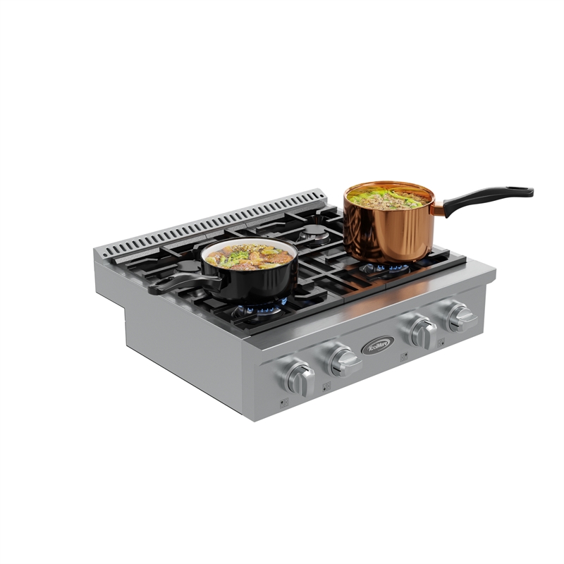 30 in Gas Range-Top with 4 Sealed Italian Burners and Stainless-Steel Knobs.