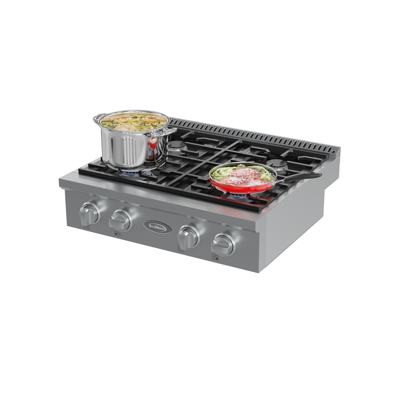 30 in Gas Range-Top with 4 Sealed Italian Burners and Stainless-Steel Knobs.