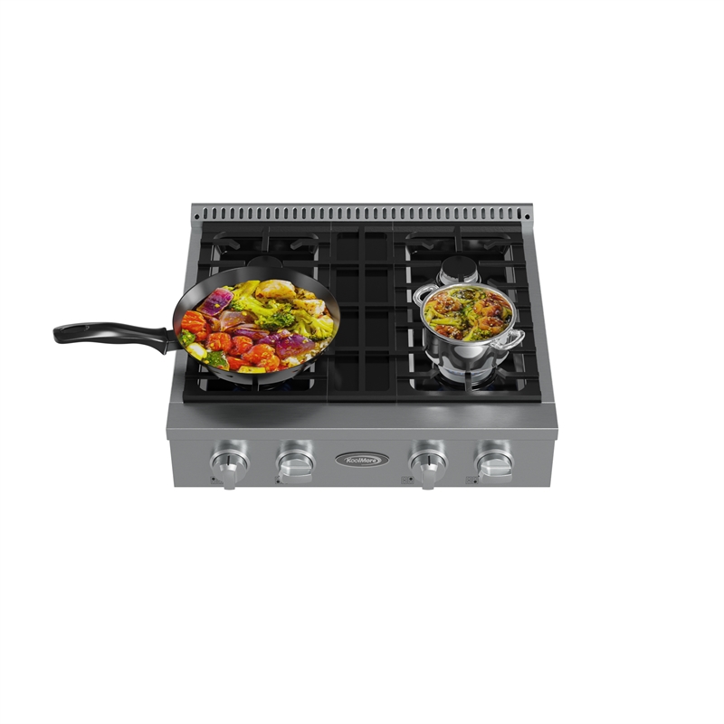 30 in Gas Range-Top with 4 Sealed Italian Burners and Stainless-Steel Knobs.