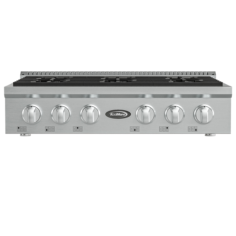 36 in Gas Range-Top with 6 Sealed Italian Burners and Stainless-Steel Knobs.