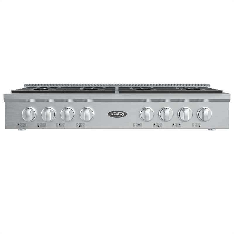 48 in Gas Range-Top with 8 Sealed Italian Burners and Stainless-Steel Knobs.