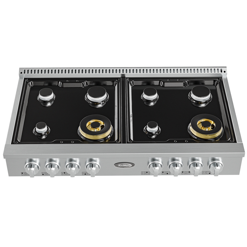 48 in Gas Range-Top with 8 Sealed Italian Burners and Stainless-Steel Knobs.