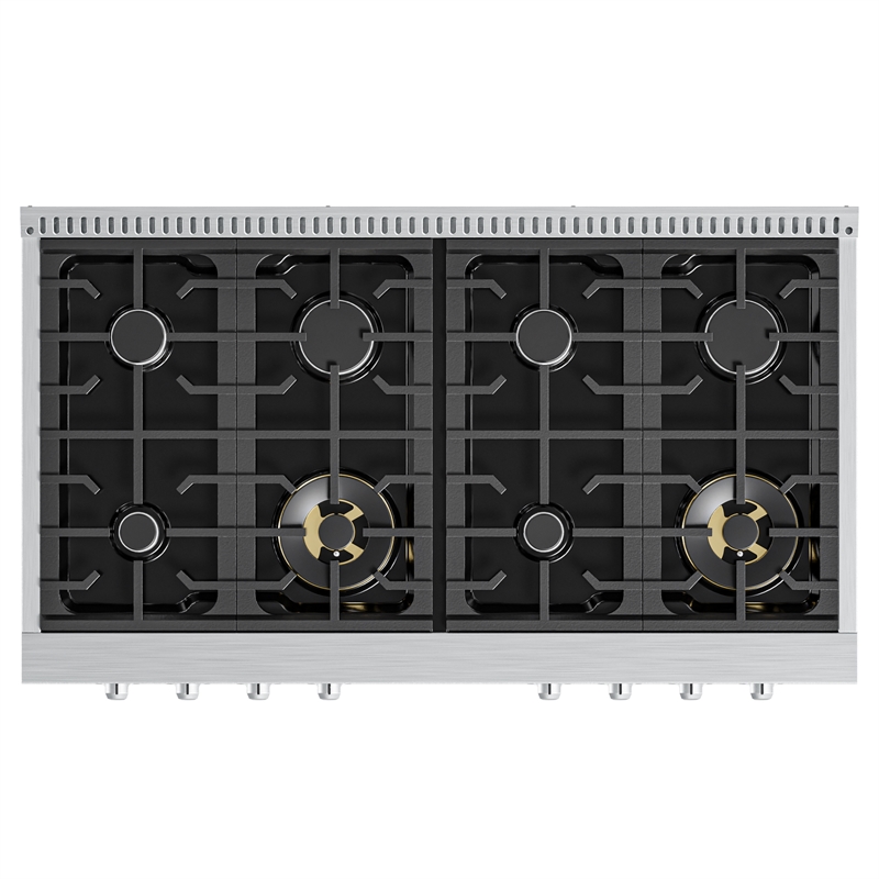 48 in Gas Range-Top with 8 Sealed Italian Burners and Stainless-Steel Knobs.