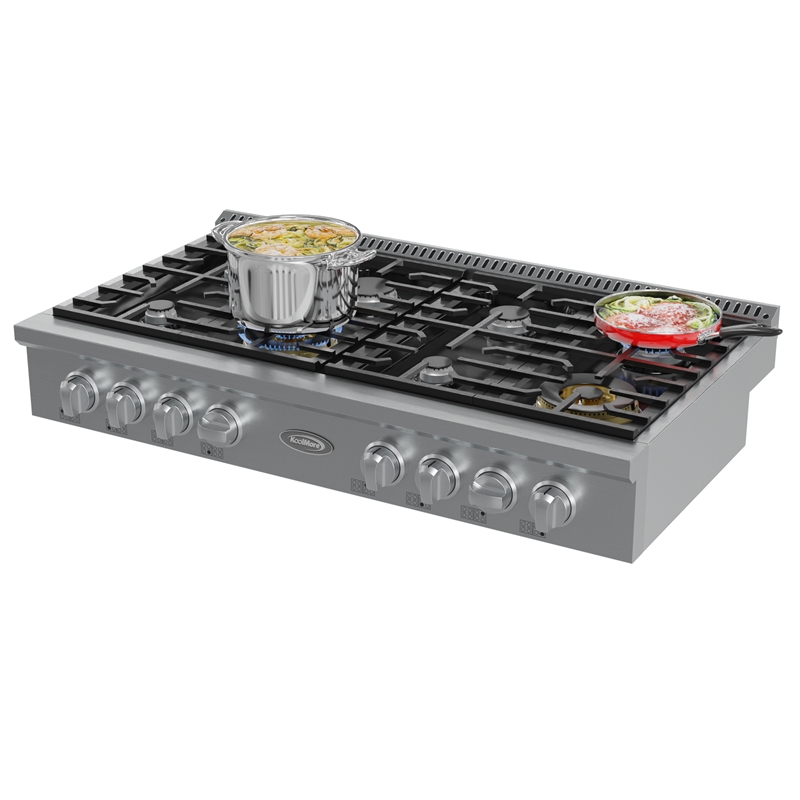 48 in Gas Range-Top with 8 Sealed Italian Burners and Stainless-Steel Knobs.