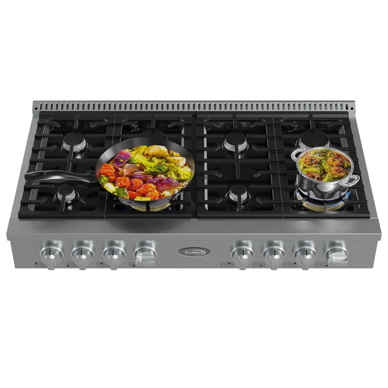 48 in Gas Range-Top with 8 Sealed Italian Burners and Stainless-Steel Knobs.