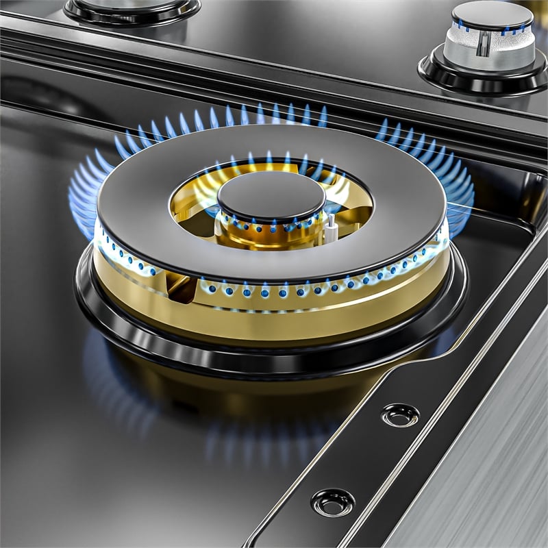 48 in Gas Range-Top with 8 Sealed Italian Burners and Stainless-Steel Knobs.
