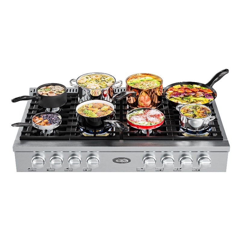48 in Gas Range-Top with 8 Sealed Italian Burners and Stainless-Steel Knobs.