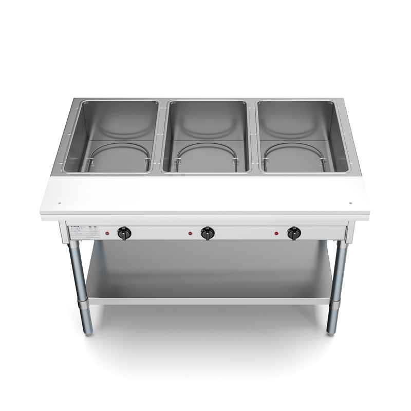 Three Pan Open Well Electric Steam Table with Undershelf