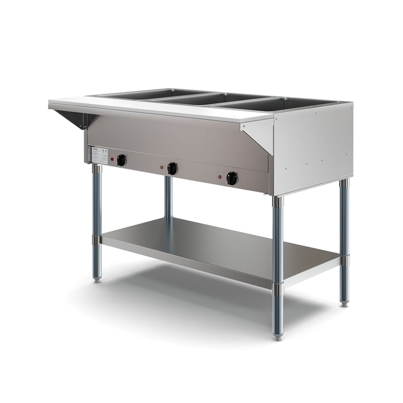 Three Pan Open Well Electric Steam Table with Undershelf