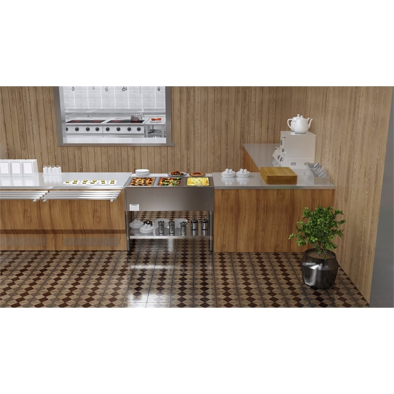 Three Pan Open Well Electric Steam Table with Undershelf