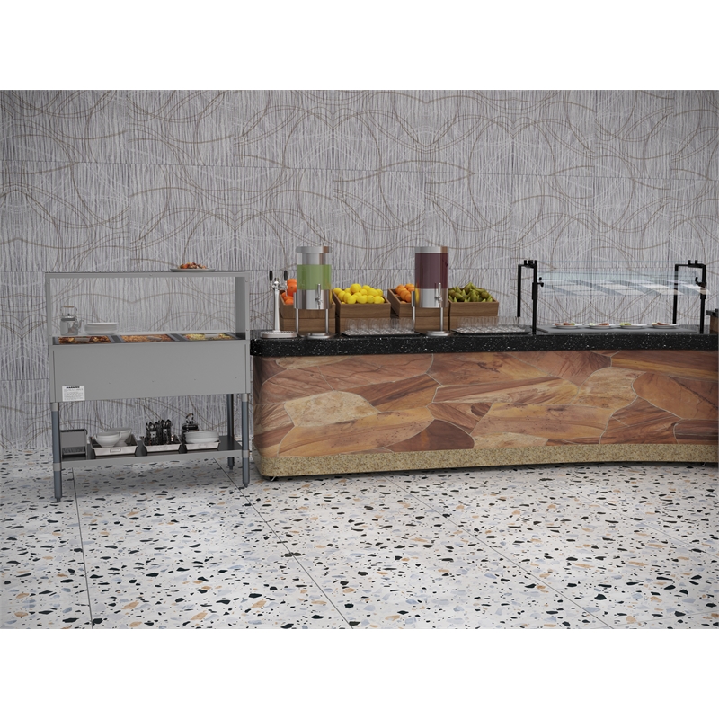 Three Pan Open Well Electric Steam Table with Undershelf and Sneeze-Guard