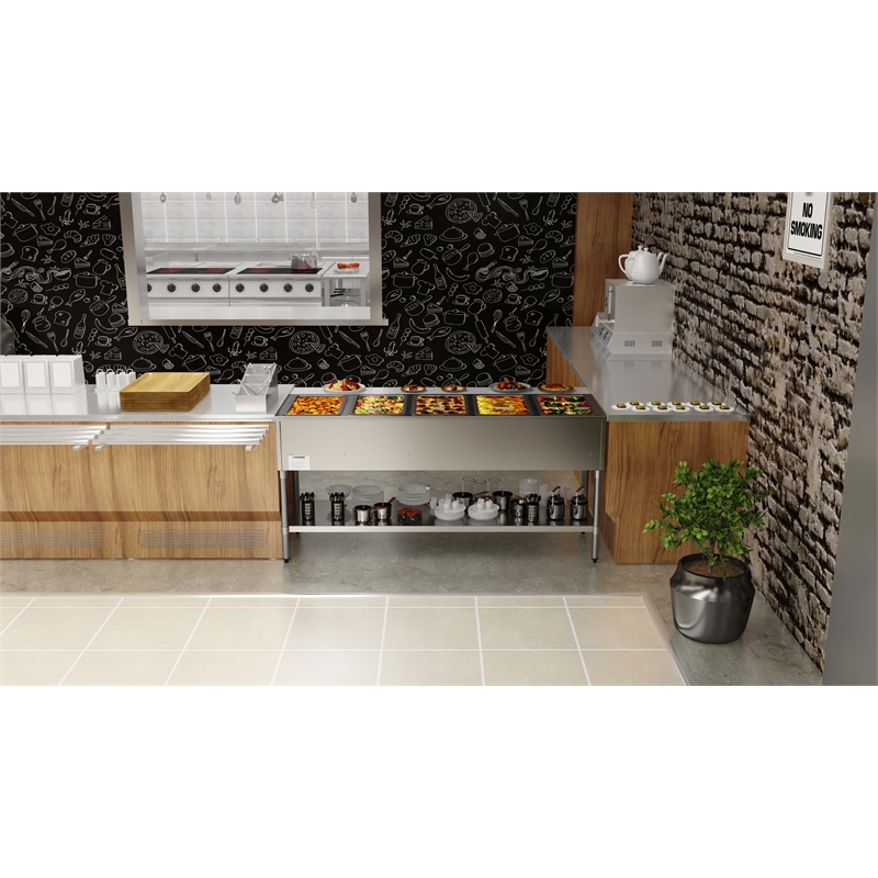 Five Pan Open Well Electric Steam Table with Undershelf 240V