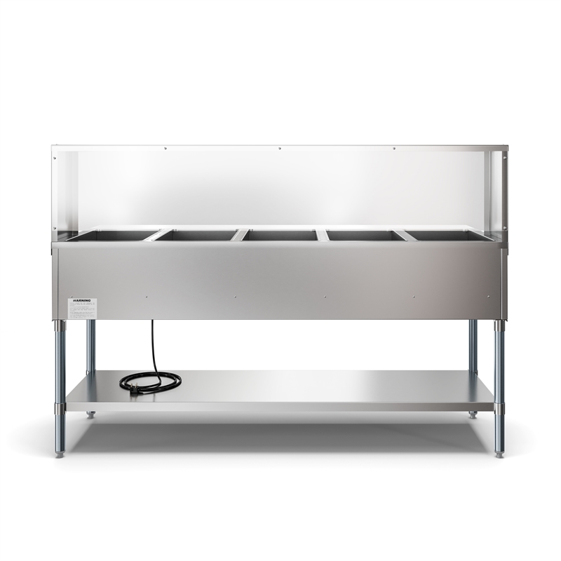 Five Pan Open Well Electric Steam Table with Undershelf and Sneeze-Guard 240V