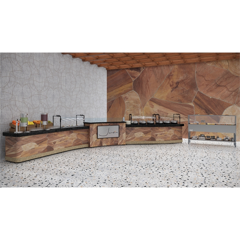Five Pan Open Well Electric Steam Table with Undershelf and Sneeze-Guard 240V