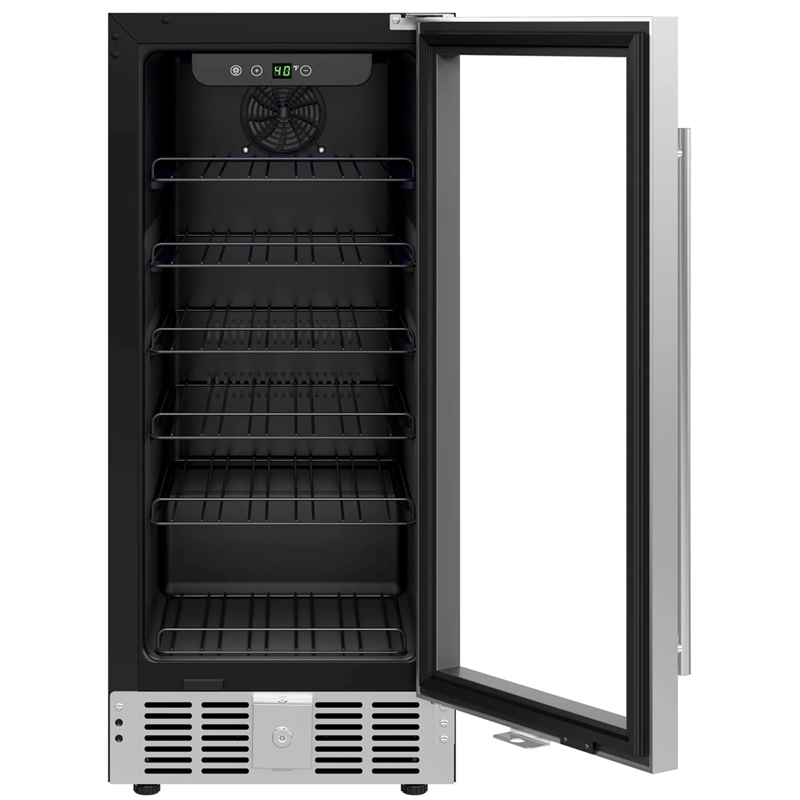 KoolMore 15 in. Stainless Steel Glass-Door Built-In Beverage Cooler - 3 cu. ft.