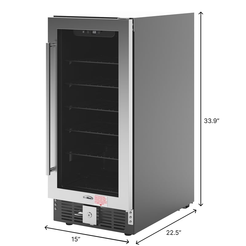 KoolMore 15 in. Stainless Steel Glass-Door Built-In Beverage Cooler - 3 cu. ft.