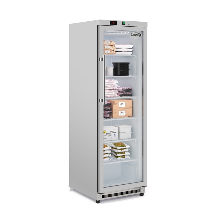 12 Cu ft Commercial Freezer with Glass Door - Manual Defrost in Silver