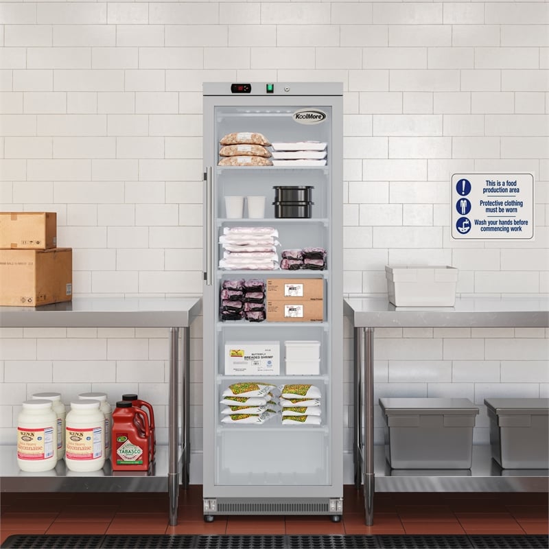 12 Cu ft Commercial Freezer with Glass Door - Manual Defrost in Silver