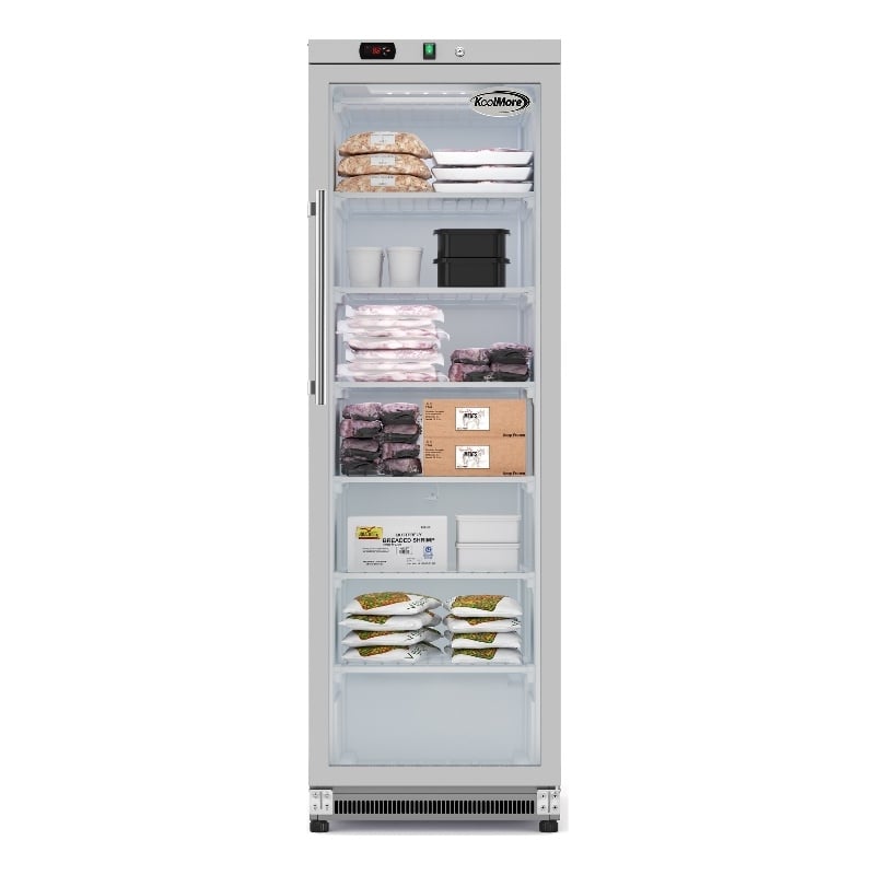 12 Cu ft Commercial Freezer with Glass Door - Manual Defrost in Silver