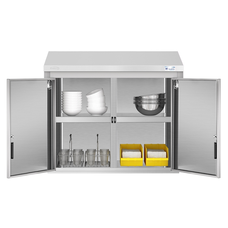 36 in Kitchen Wall Cabinet with Hinged Doors and 2 shelves in Stainless-Steel