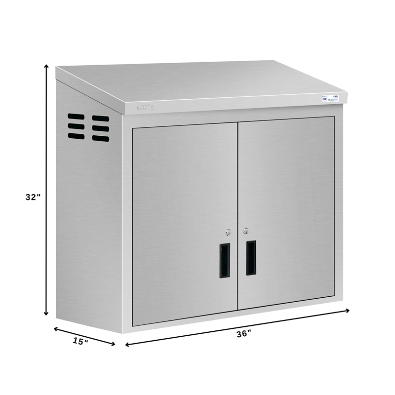 36 in Kitchen Wall Cabinet with Hinged Doors and 2 shelves in Stainless-Steel